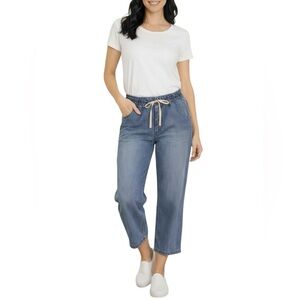 Kensie Drawstring Cropped Jeans Medium NWT Dark Blue Wash Pull-On Relaxed Fit